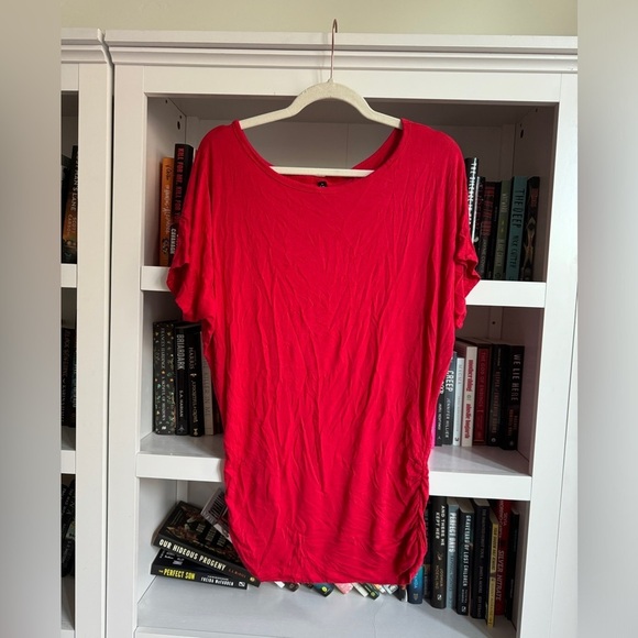 Made by Johnny Was stretch jersey red ruched slouchy tee shirt t-shirt blouse - Picture 1 of 5